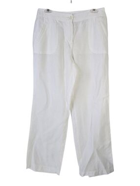 Chico's White 100% Linen Straight Leg Pants Size 1 (M) Travel Resortwear